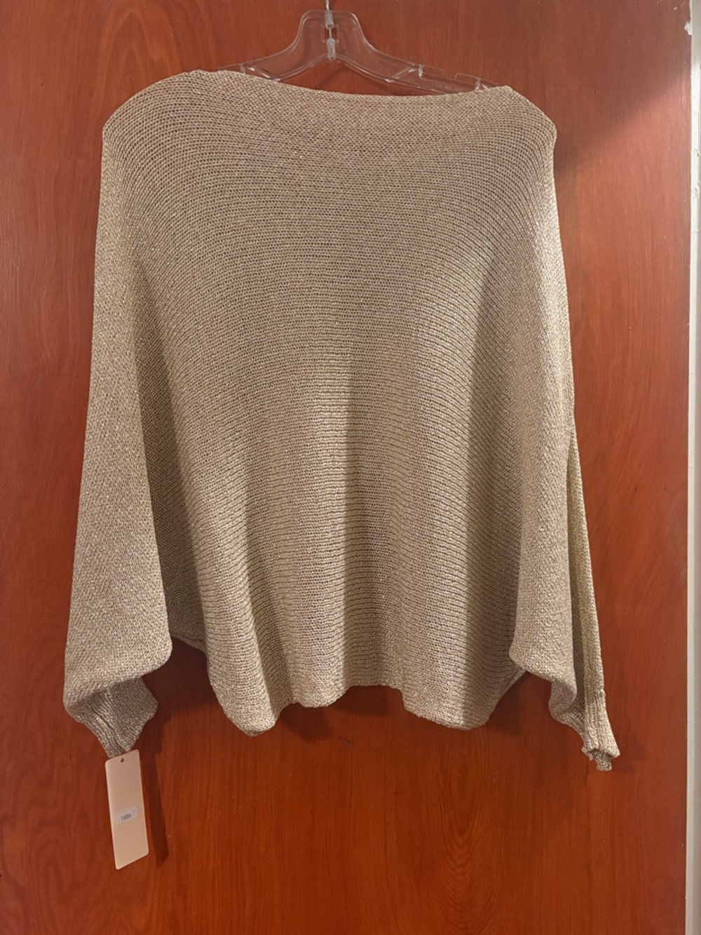 Off-the-Shoulder Metallic Taupe Knit Sweater